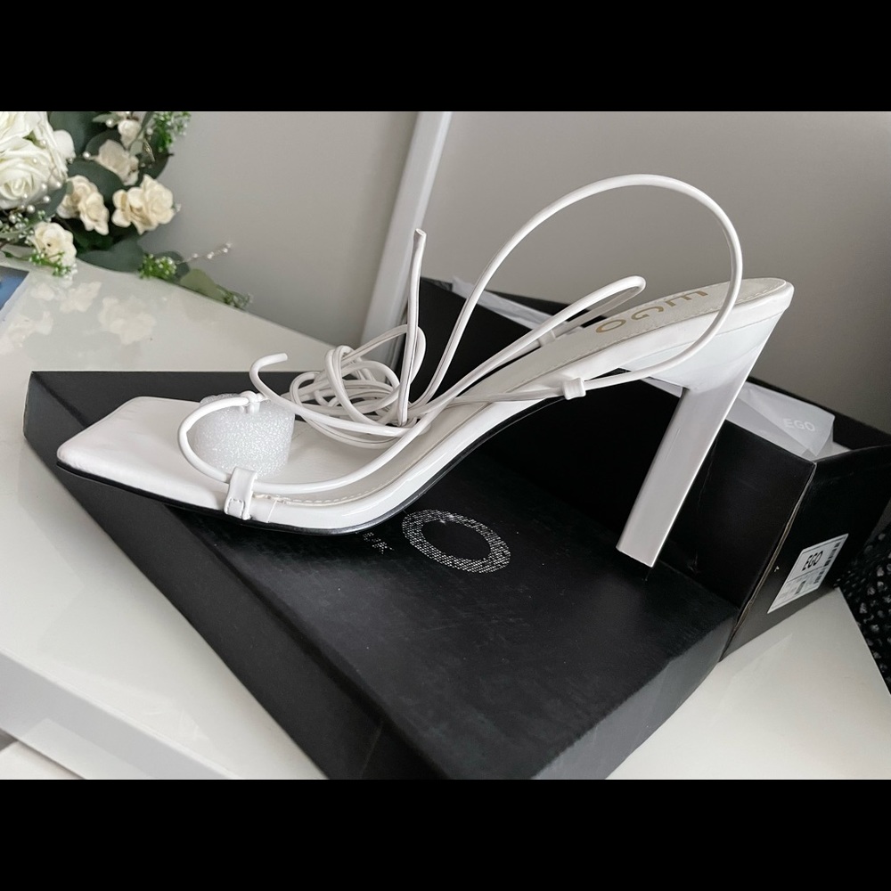 White lace up heels